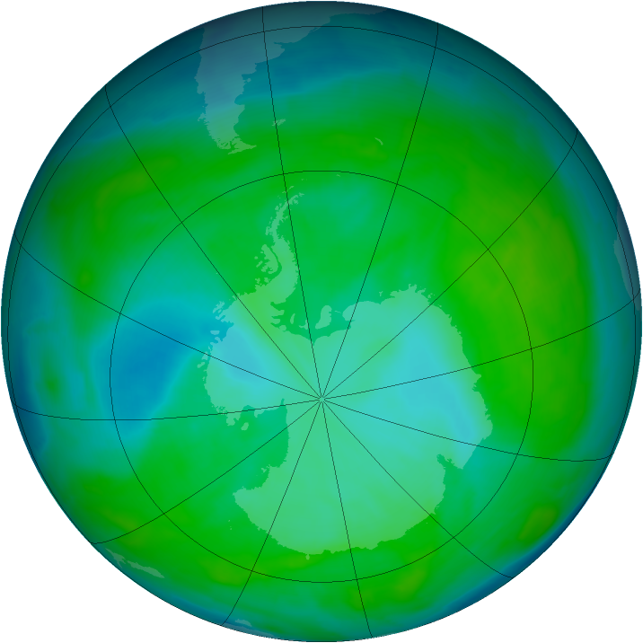 Antarctic ozone map for 22 December 2013